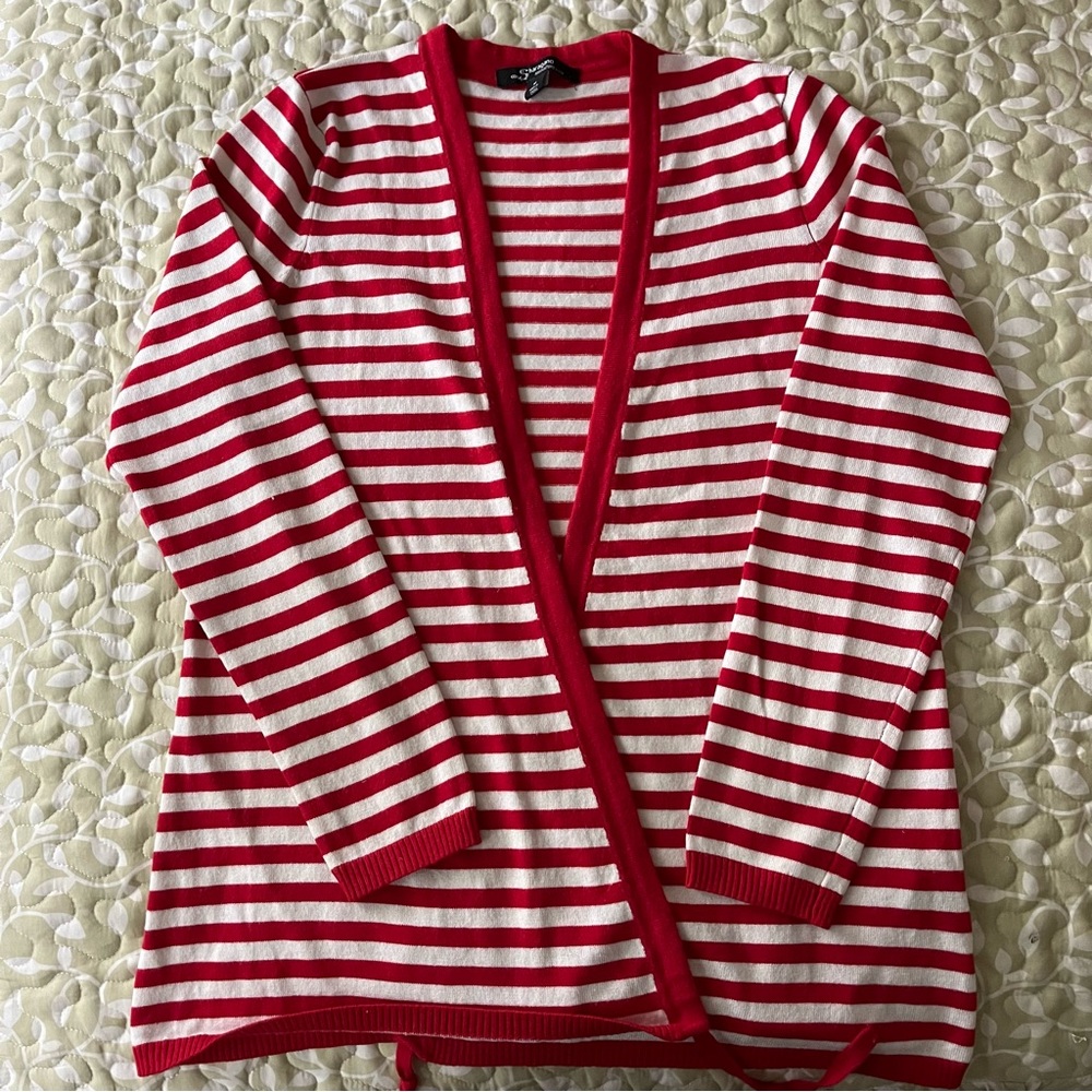 Sharagano red white striped cardigan - size M